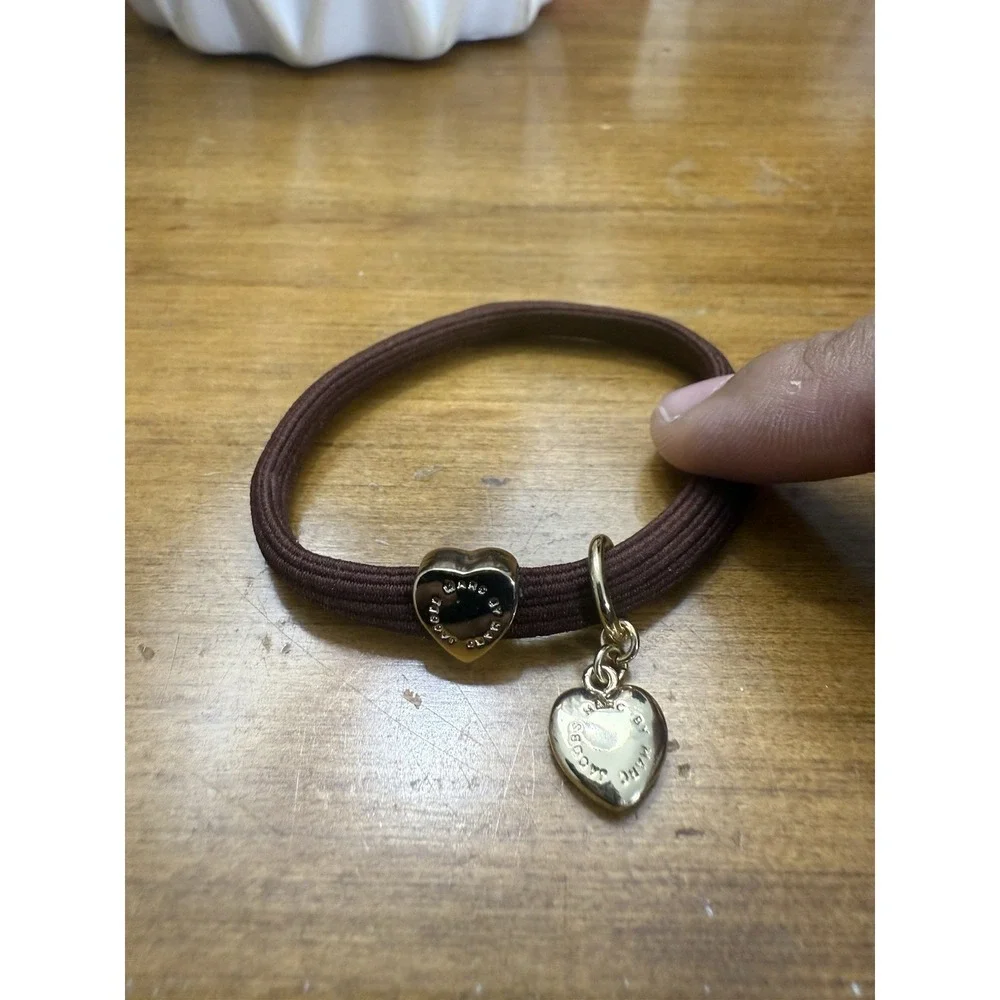 Marc Jacobs brown‎ Elastic Bracelet w/ Gold Heart Charms